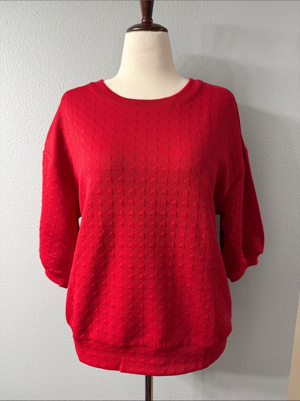 Timing Embossed Textured Sweater Oversized Drop Shoulder 3/4 Sleeve